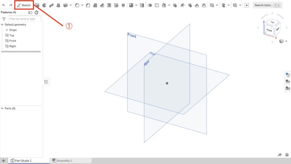 How to use Onshape. Draw lines and squares in the sketch. わん＆K研修室